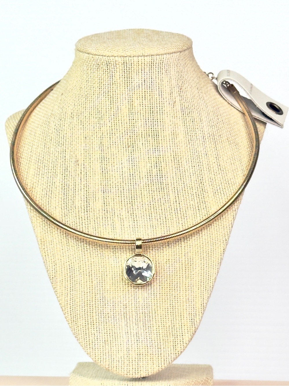 NWT Anthropologie Gold Tone Snake Chain Necklace w Round Crystal Pendant - Picture 2 of 9
